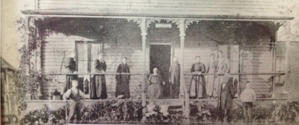 Photograph of Ellen Gould White and her staff outside her home in Avondale Cooranbong, 1896