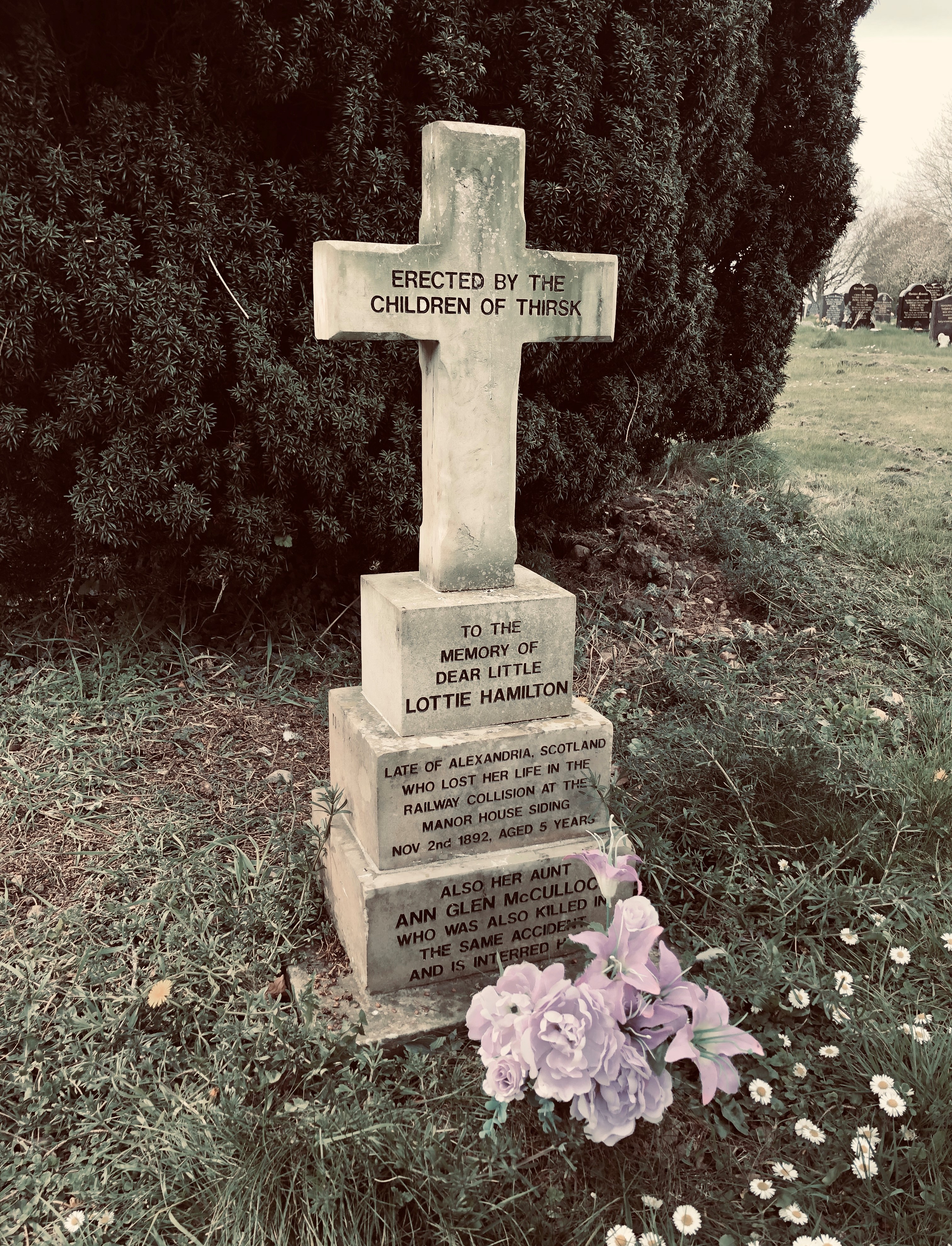 &ldquo;To the memory of dear little Lottie Hamilton&rdquo; — the gravestone in Thirsk cemetery