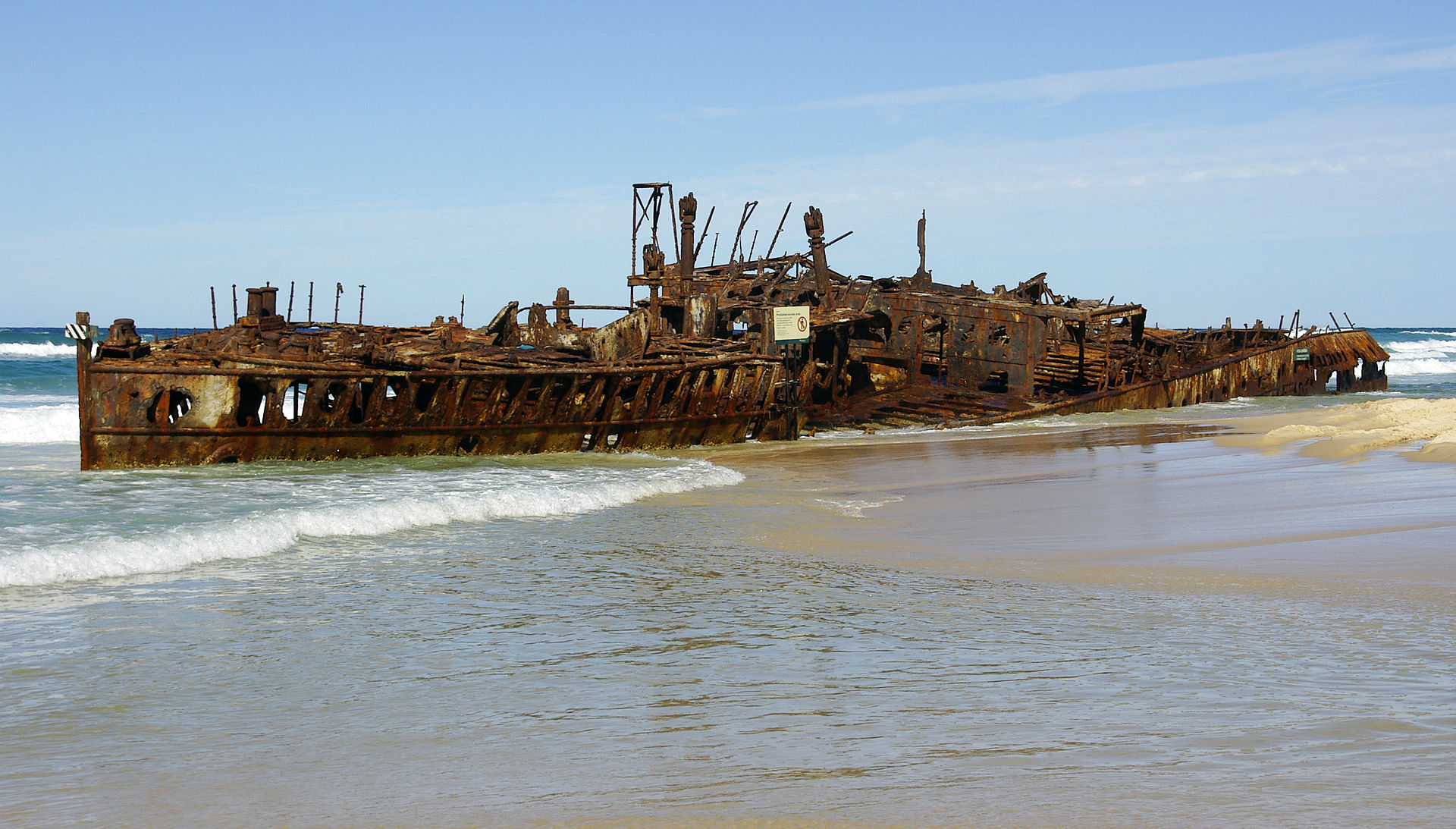 Photograph of the wrecked SS Maheno on Fraser Island beach