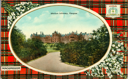 A postcard of the Western Infirmary in Glasgow